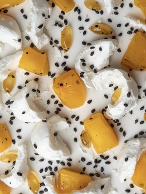 Pavlova coeur mangue et sésame noir